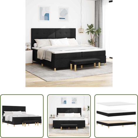 Matelas en mousse - Lit à ressorts avec matelas Noir 200 x 200 cm tissu (1/5)