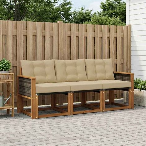 vidaXL Outdoor Sofa Set with Cushion 3 pcs Natural and Beige