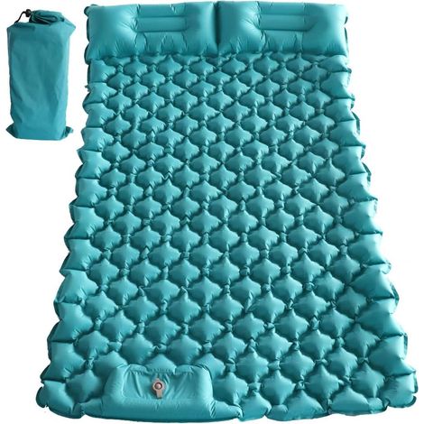 Tapis gonflable extérieur bleu paon, matelas d'air pour jardin, coussin de sol imperméable, équipement de camping et de terrasse, surface antidérapante, usage en plein air. (1/3)