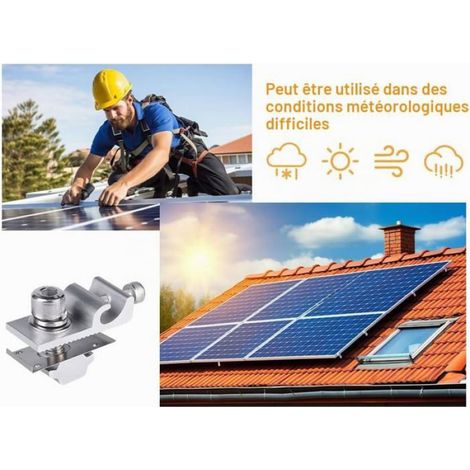 Clips mise à la terre panneau solaire, lot 12, alliage aluminium, vis inoxydables, fixation photovoltaïque rails aluminium (1/4)