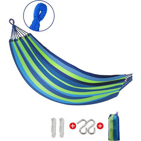 Hamac de voyage portable en toile de coton, ultraléger, pour le camping ou la plage - DIMENSIONS, COULEUR : Sans bois dur, bleu, 80 cm - FFY (1/4)