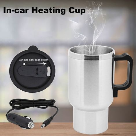 Bouilloire électrique pour voiture, thermos de voyage en acier inoxydable, avec voyant lumineux, alimenté par une base de chargeur allume-cigare, pour thé, café, lait (1/5)