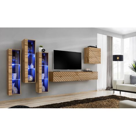 Ensemble de 5 meubles muraux "Switch XIII" pour TV en bois - Beige - L 330 x H 160 x P 40 cm - Livraison gratuite