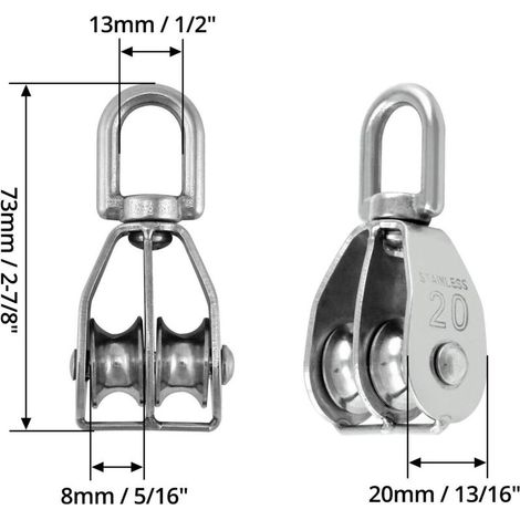 2PCS M20 Bloc de Poulie Double en Acier Inoxydable 304 Pivotant Double Poulie de Levage NPTERBL (1/3)
