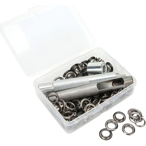 100 Sets 0.3in Grommets Eyelets with Hole Punch Setting Tool Storage Box for Clothing Canvas CraftGray (1/5)
