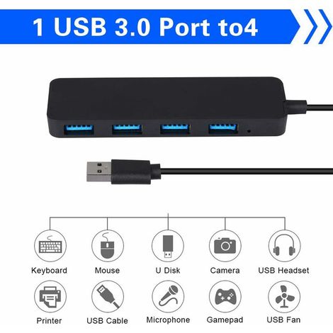 Hub USB multi-USB 4 ports USB 3.0 Hub multi-données portable avec câble de 30 mm compatible avec Macbook/Mac Pro/Mini/iMac/Surface Pro/XPS/ordinateur portable, Plug and Play 1 pièce MNS (1/4)