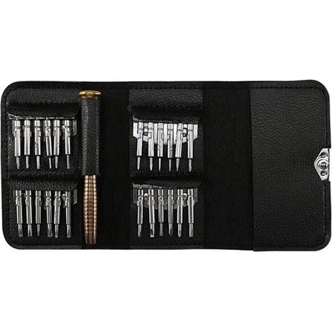 Étui multifonctionnel en cuir, jeu de 25 embouts de tournevis manuels, outil d'entretien pour ordinateur portable et téléphone portable (1/5)