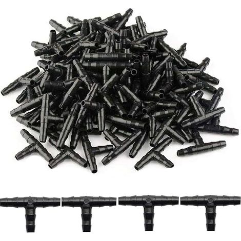 100 Pcs Tee Raccord de Tuyau 4/7mm- T Raccord Connecteur PVC d'arrosage Buse d'atomisation Goutte à Goutte Micro Spr