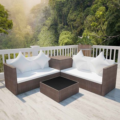 vidaXL Set muebles de jardín 4 piezas y cojines ratán sintético marrón (1/5)