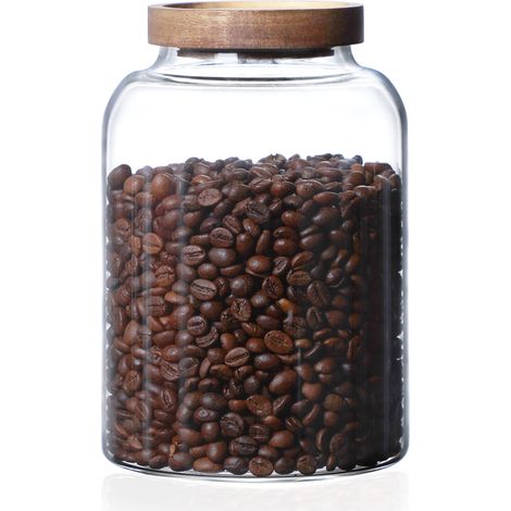 Bocaux de conservation en verre avec couvercle, hermétiques avec couvercle en bois, bocal de conservation pour céréales, bocaux hermétiques pour pâtes et farine (1/5)
