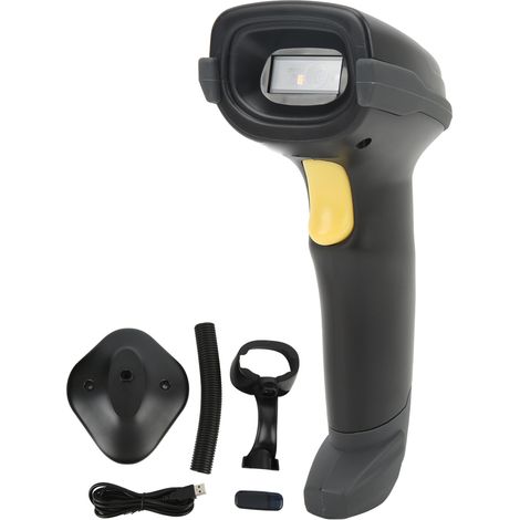 Scanner sans fil 2.4G avec support, lecteur de code-barres CCD 1D portable pour supermarché, magasin et commerce, poignée ergonomique, lecture rapide, sans câble, idéal inventaire et caisse. (1/5)