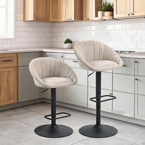 Tabouret de bar pivotant en tissu beige hauteur réglable lot de 2 (1/5)