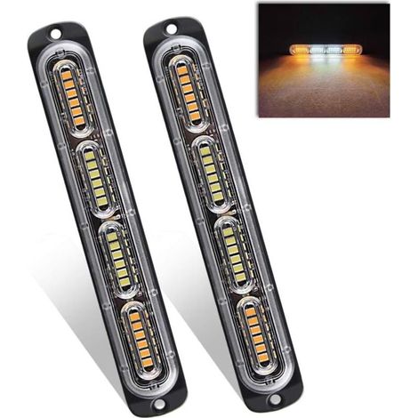 x 24 LED-Blitzleuchten 12–24 V, ultradünne LED-Notwarnleuchte für Baustellenfahrzeuge, LKW, PKW, gelb/weiß/gelb (1/4)