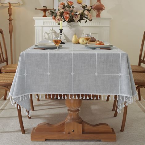 Salle à manger, cuisine de campagne, nappe rectangulaire, nappe infroissable, housse de table basse, nappe à pompons en coton et lin, 140200cm (1/5)