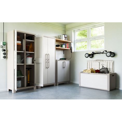 KETER Armario para EXTERIOR GULLIVER bajo estantes ajustables resina resistente UV y lluvia (IPX3) terraza, jardín TÜV cerradura 80x44x100 WxDxH cm (1/5)