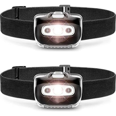 Lampe frontale LED S500 [Lot de 2] - Lampes frontales pour la course, le camping et les activités de plein air - Lampe frontale avec lumière rouge de sécurité pour adultes et enfants