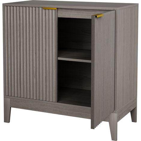 Buffet Moderne Rainuré 80cm, 2 Portes, Étagère Réglable, Chêne Cendré (1/5)