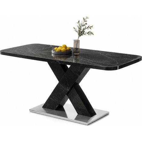 ELVMI Mesa extensible con tablero de MDF efecto mármol negro, base metálica, comedor, 160×80×76.5 cm (1/5)