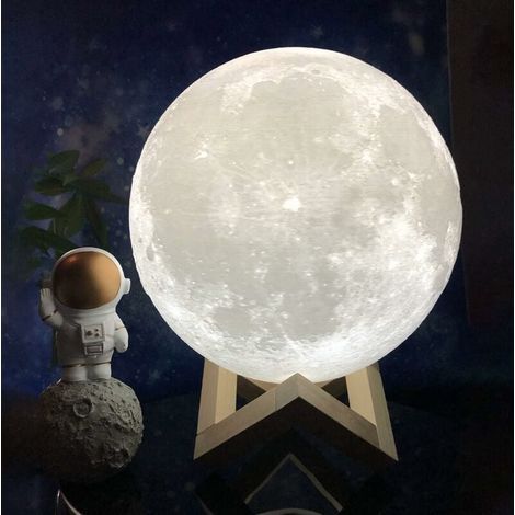 Lampe de chevet lune 3D 15 cm – 3 couleurs LED – Support en bois – Rechargeable USB – Autonomie jusqu'à 20h (1/5)