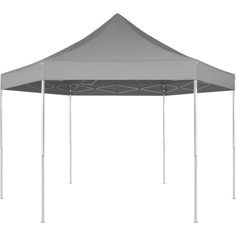 Hexagonal Pop-Up Foldable Marquee Grey 3.6x3.1 m vidaXL