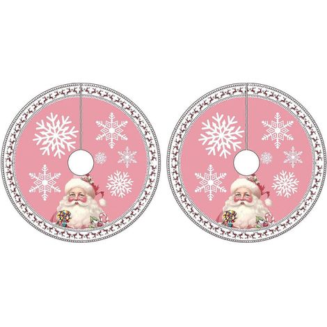 Ensemble 2 pièces, jupe de sapin de Noël rose de 60 cm, ornée de flocons de neige, du Père Noël, de rennes, de décorations « Joyeux Noël » et « Bonne Année ». (1/5)