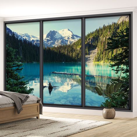 Papier peint panoramique Trompe l'oeil baie vitrée - Vue lac - 130 cm x 78 cm (1/5)