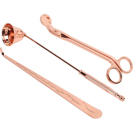 Lot de 3 accessoires de bougie en acier inoxydable doré rose : coupe-mèche, éteignoir et plongeur de mèche pour entretien élégant. (1/5)