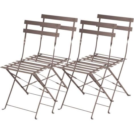 Lot de 4 chaise de jardin pliable à dossier haut en métal taupe - Longueur 46 x Profondeur 42 x Hauteur 80 cm -JUANIO (1/3)
