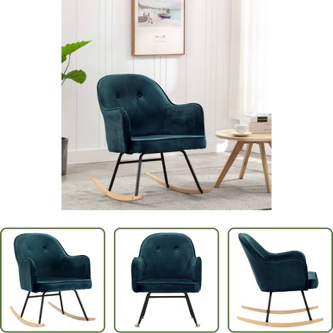 Fauteuil Ă bascule - Chaise Ă bascule Bleu Velours (1/5)