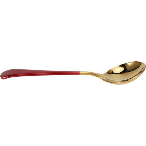 Cuillères rondes en acier inoxydable 304 d'une marque populaire en ligne, style coréen mignon, style européen, cuillères pour enfants et bébés, lot de 5, manche rouge. (1/5)