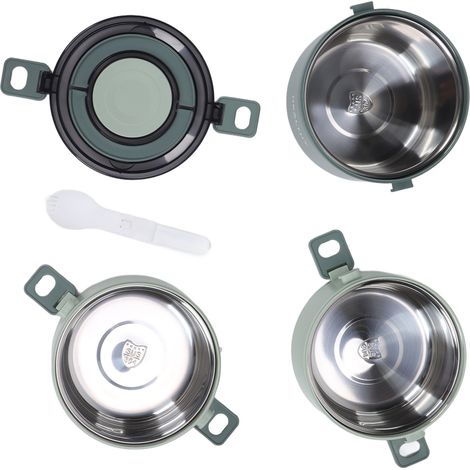 Isolierte Lunchbox 2200 ml, drei herausnehmbare Fächer, tragbar, aus Edelstahl 304, grün. (1/5)