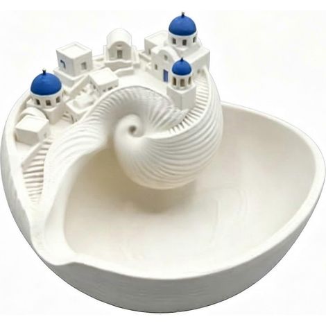 Blanc-BleuBol vide-poches Santorin, porte-clés décoratif imprimé en 3D, organisateur d'île grecque pour clés, pièces et bijoux, idéal pour une entrée, une commode ou toute autre pièce de décoration. (1/3)