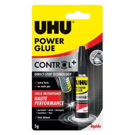 Colle extra forte - Tous supports - Transparente - UHU Power Glue - Tube de 5g
