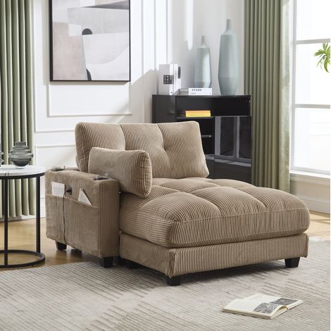 Relaxsessel 140x112x81 cm Khaki Cord mit USB-Anschluss, Becherhaltern und Seitentasche (1/5)