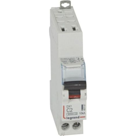 Disjoncteur DX³6000 10kA arrivée haute automatique et départ bas à vis U+N - 230V - 2A- courbe C - 1 module - LEGRAND