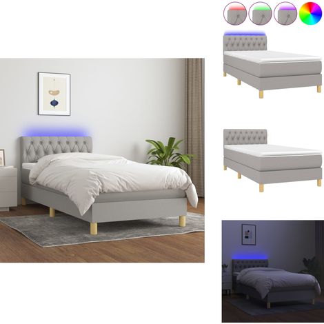 Boxspringbett mit Matratze & LED Hellgrau 100x200 cm Stoff - Boxspringbett - Doppelbett - Lattenrost - Bettsofa - Schlafsystem (1/5)