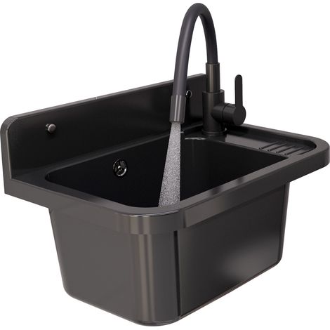 Évier utilitaire - Noir - 50x34x31 cm - polypropylène - Robinet flexible et siphon inclus - Paron (1/5)