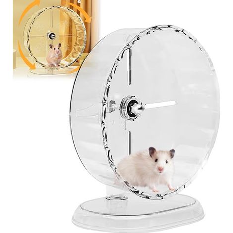Ruota per criceti - Ruota silenziosa per animali domestici - Per animali attivi - Altezza regolabile - Diametro 24 cm - Trasparente (1/5)