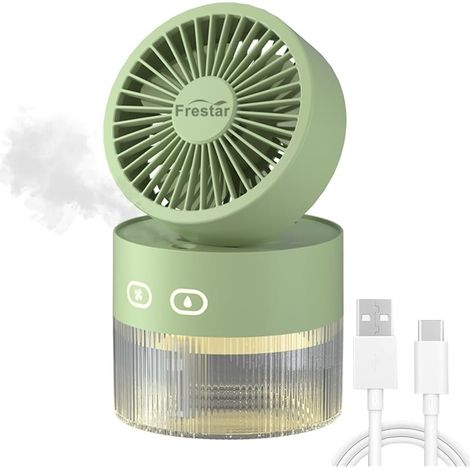Ventilateur de bureau portable vert 350ml 3-en-1 humidificateur USB rechargeable mini climatiseur pour bureau petite pièce maison été (1/5)
