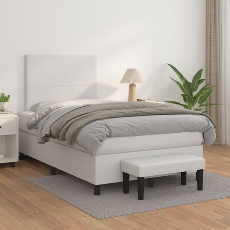 Boxspringbett mit Matratze Weiß 120x200 cm Kunstleder