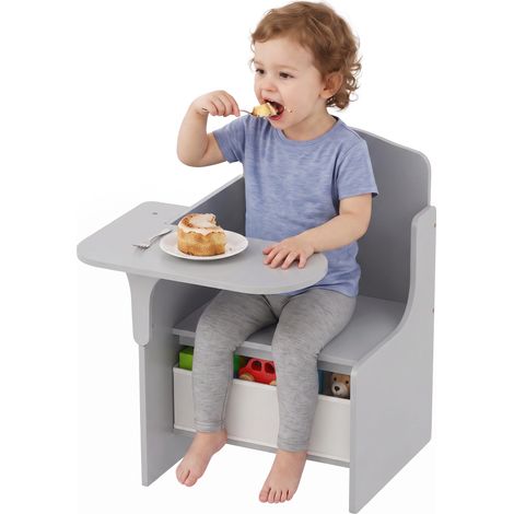 AIYAPLAY Kids Table and Chair Set, Toddler Desk Chair with Storage Bin Grey (1/5)