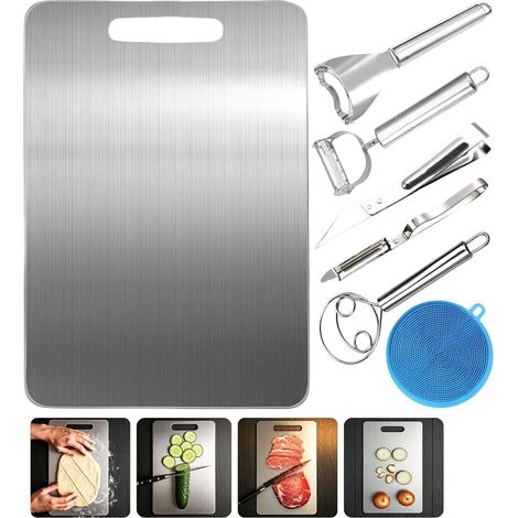 Planche à Découper en Titane,Cuisine Planche Titane, Inox Planche Titane,Cuisine Planche à Découper En Métal,Anti Moisissure,Titanium Cutting Board Pour Couper la Viande,Les Légumes,Les Fruits (1/5)