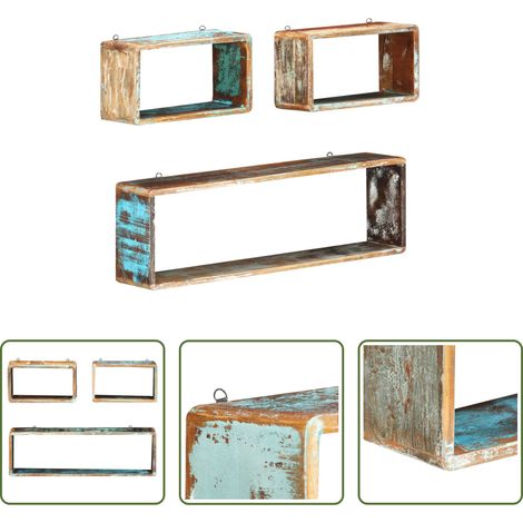 Bois de récupération - Ensemble d'étagère cube 3 pcs Bois solide de récupération (1/5)