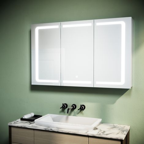 SONNI Edelstah Spiegelschrank LED mit Beleuchtung 3 Einstellbare Lichtfarben mit Touch Steckdose Badschrank Badspiegel 105x65x13.3cm