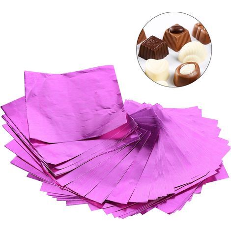 100 Feuilles d'emballage en aluminium pour bonbons, chocolats et sucettes, format 3x3 pouces, couleur fuchsia, lot de 100 pièces (1/3)