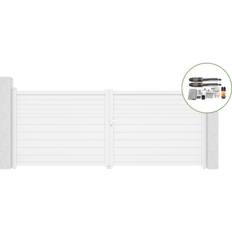 Portón abatible 4m CARPATIA H.160cm aluminio blanco + motorización TANKER B700 (1/5)