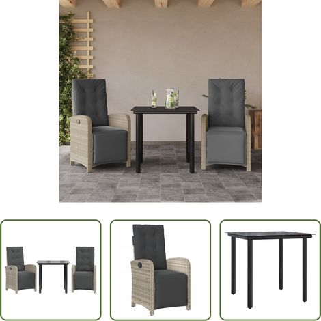 vidaXL Mobilier extérieur -  Ensemble de bistro 3 pcs et coussins gris clair résine tressée (1/5)
