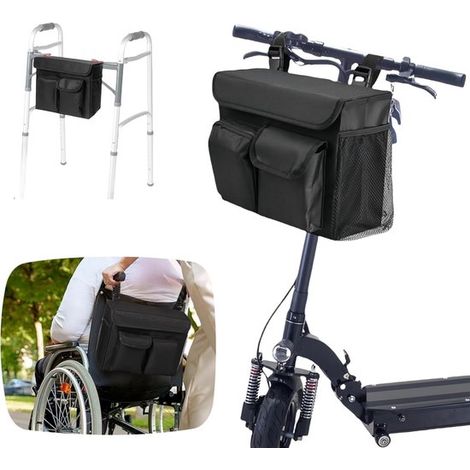 Sac de rangement pour scooter de mobilité et fauteuil roulant, avec compartiment ordinateur portable 14 pouces et 2 porte-gobelets, organiseur pour vélo et scooter, noir (1/5)