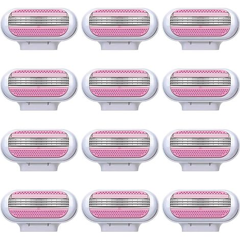 12 Pièces Recharges de Lames Pour Femme, Lames de Rasoir Femme, Lames Compatible avec Venus, Recharges Lames Rose, Recharges à 3 Lames en Acier Inoxydable, Rasage Doux et Précis (Rose) (1/5)