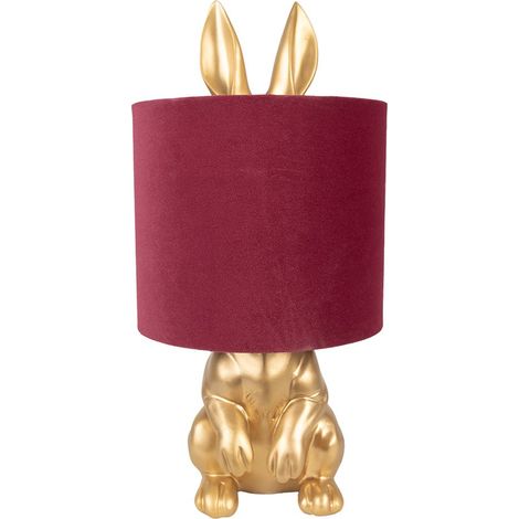 Lampe de table décorative lapin en plastique doré et velours rouge 20 x 42 cm - PANGIVO (1/5)